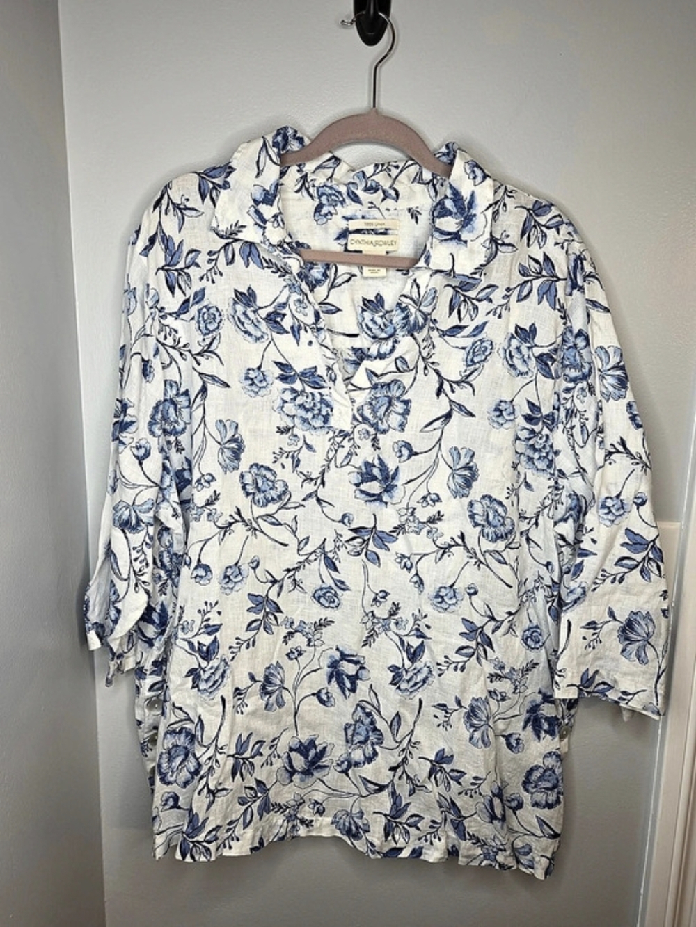 Cynthia Rowley Floral Linen Blouse Size 3X Like New 100% Linen